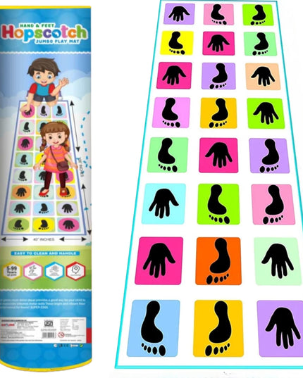 Kids Floor Learning Game Mat, Hands and Feet Pattern, 2.5 x 8 Feet PVC, Indoor Educational Activity for Ages 4-12 hopscotch Jumbo Play mat