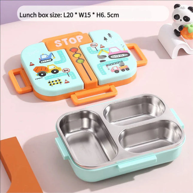 Cute Kids Bento Lunch Box with 3 Compartments & Cutlery