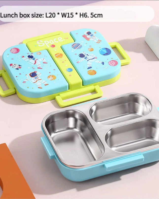 Cute Kids Bento Lunch Box with 3 Compartments & Cutlery