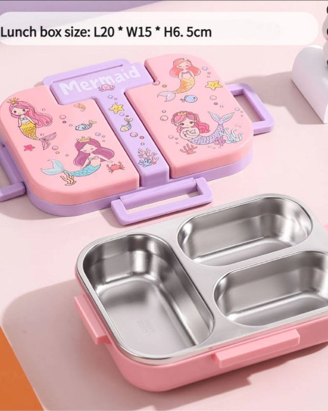 Cute Kids Bento Lunch Box with 3 Compartments & Cutlery