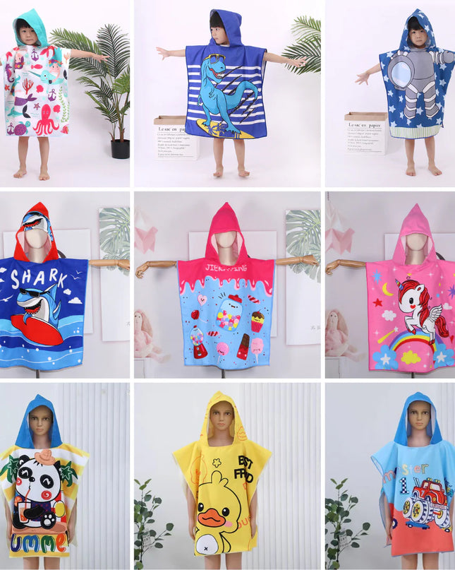 Kids’ Hooded Microfiber Bath Towel | Quick-Dry Cloak with Animal Prints