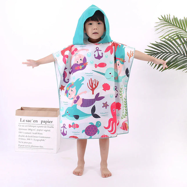 Kids’ Hooded Microfiber Bath Towel | Quick-Dry Cloak with Animal Prints