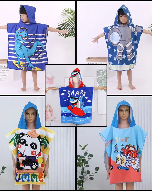 Kids’ Hooded Microfiber Bath Towel | Quick-Dry Cloak with Animal Prints