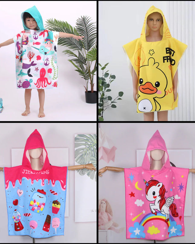 Kids’ Hooded Microfiber Bath Towel | Quick-Dry Cloak with Animal Prints