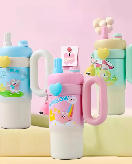 Hot and Cold Rainbow Sip Tumbler with Straw and Spout Lid 900ML (1134)