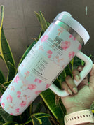White with pink flower