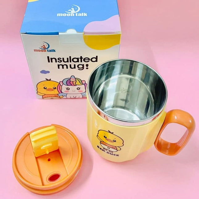 Cartoon Print Insulated Stainless Steel Mug With Lid